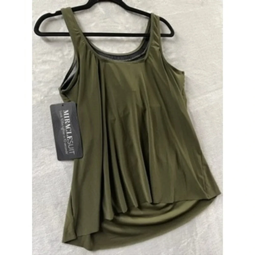 NWT Miraclesuit Ursula Tankini Top Nori Draped Scoop Neck Swimwear 14 $128